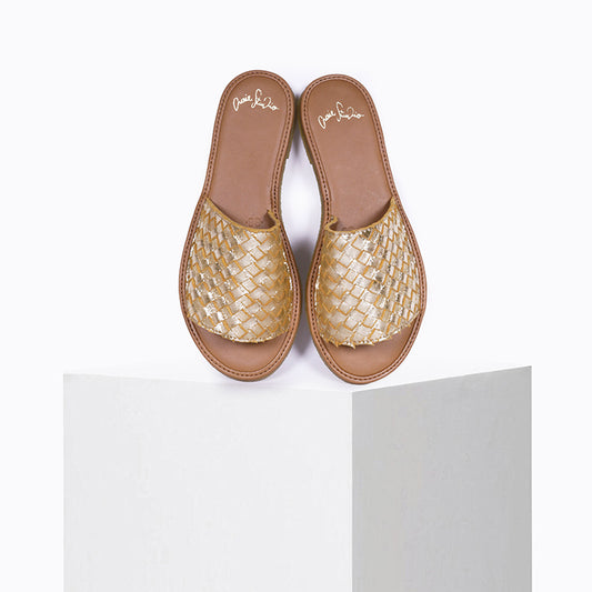 Sandales Clic Tressé Or