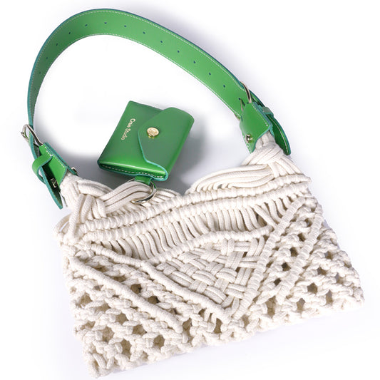 Sac Cream macramé Vert & Naturel