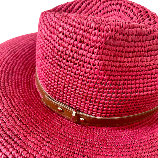 Chapeau Fedora Raphia Fushia