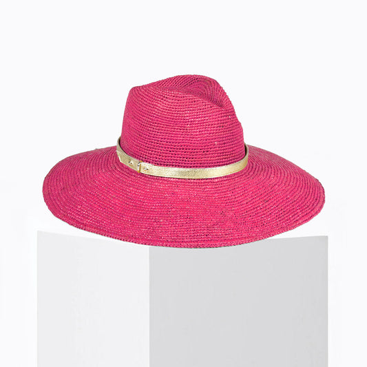 Fuchsia Raffia Fedora Hat
