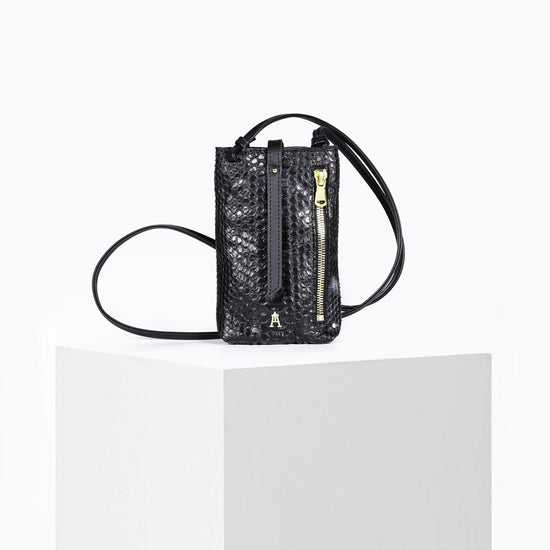 Etui pour Téléphone Grigri en cuir de Python Noir
