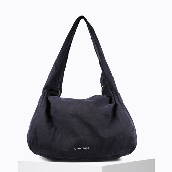 Small black cotton hobo bag