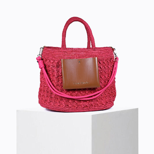 Sac Polochon Raphia Fushia