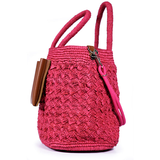 Sac Polochon Raphia Fushia
