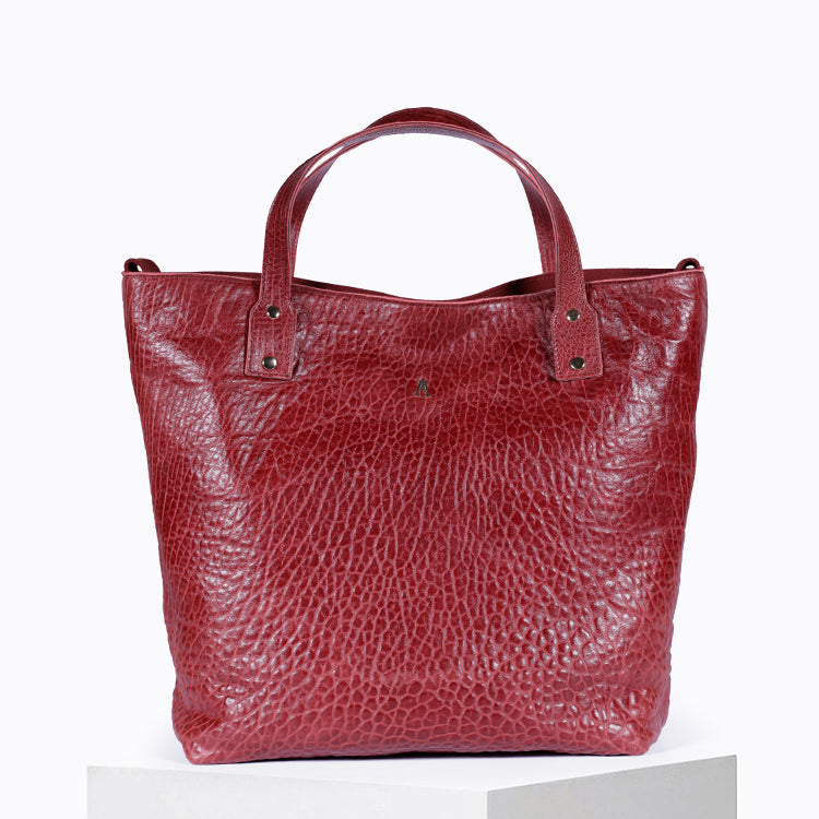 Ribbon Tote Bag in Bubble Red leather