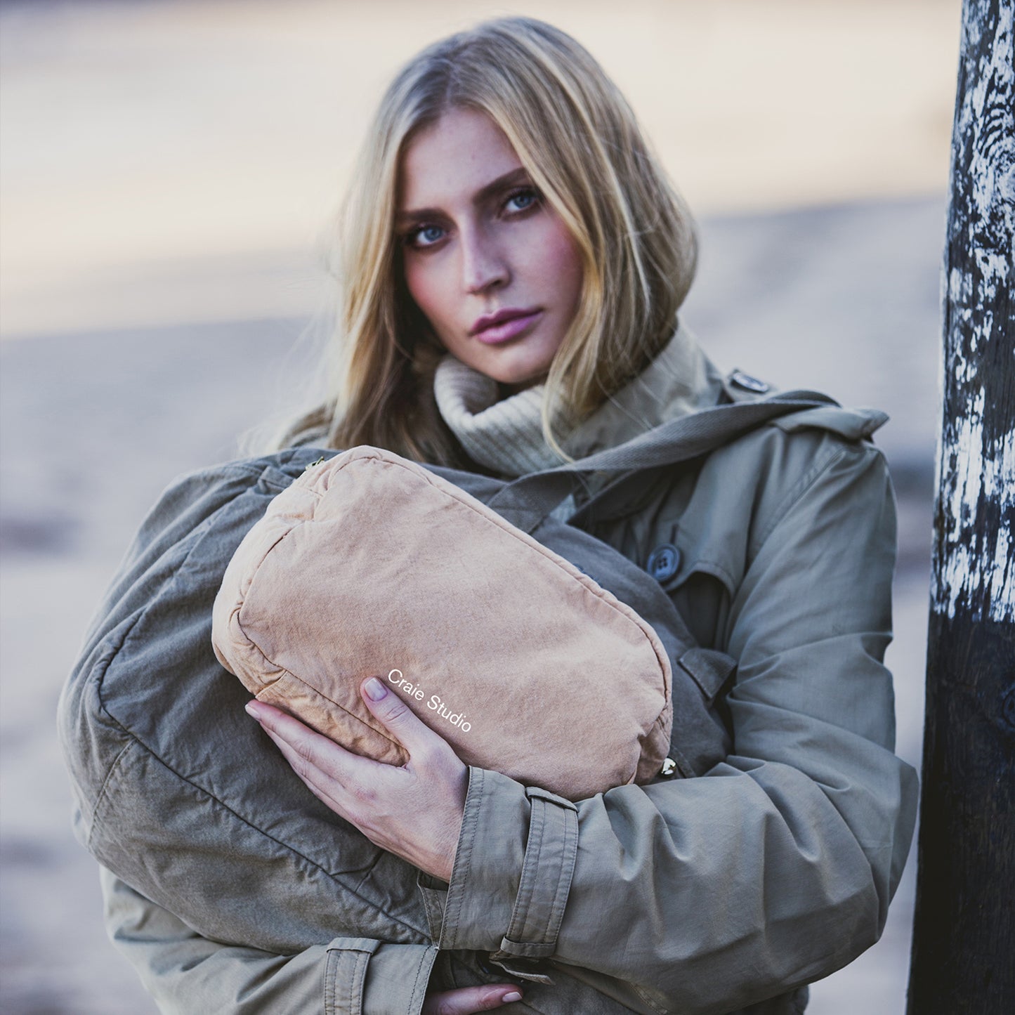 Khaki Green cotton pencil case