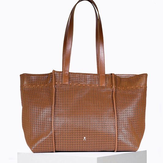 Grand Sac Cabas Alba en cuir Tan