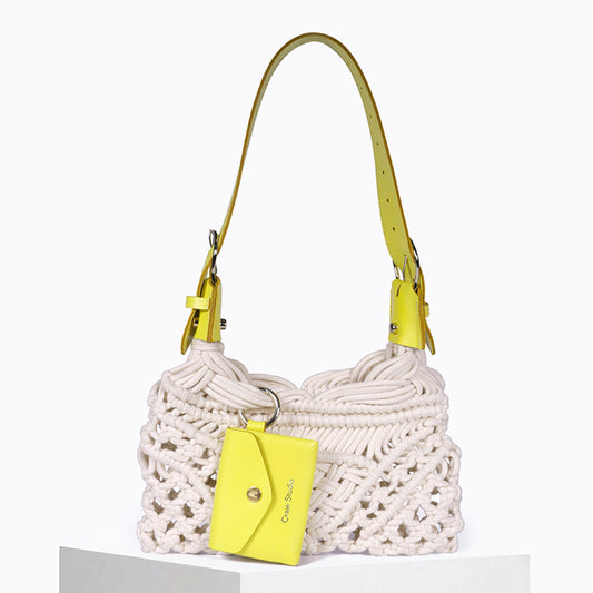 Sac Cream macramé Jaune & Naturel