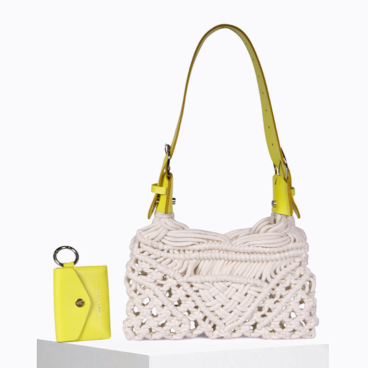 Sac Cream macramé Jaune & Naturel