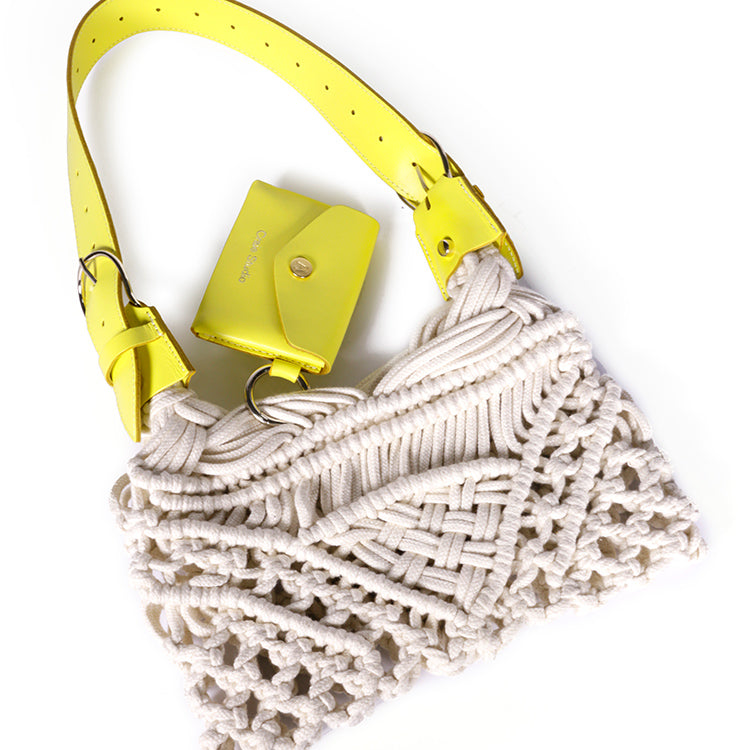 Sac Cream macramé Jaune & Naturel