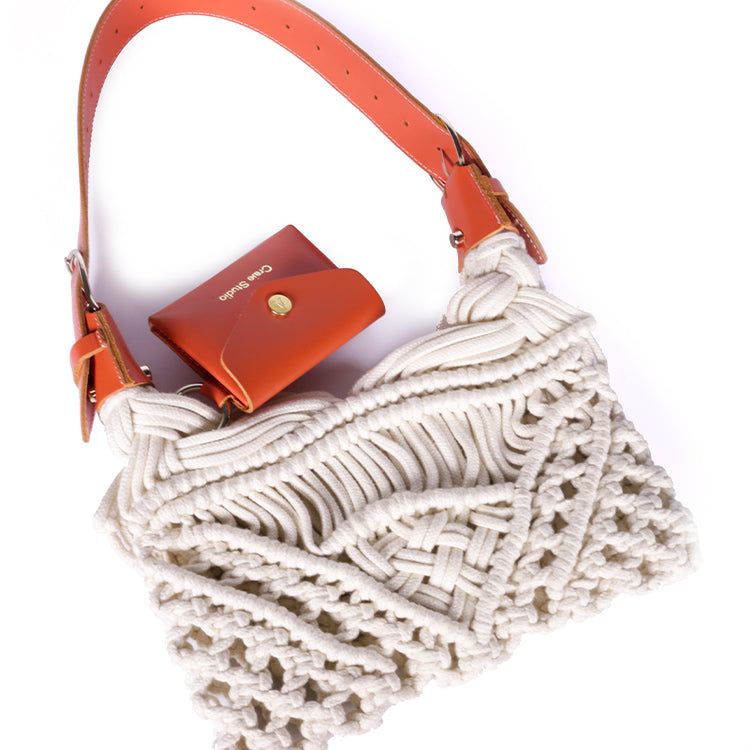 Sac Cream macramé Rouge & Naturel