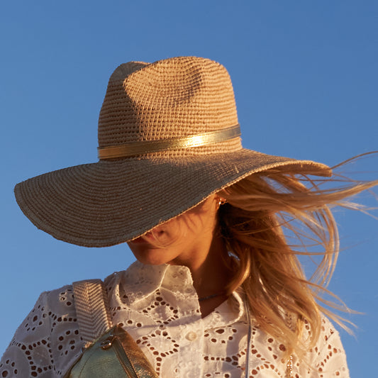 Sombrero Fedora de rafia natural