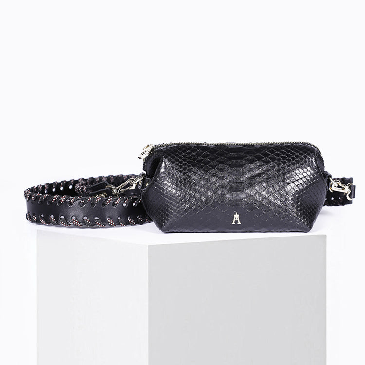 Pochette Nuage en cuir de Python Noir