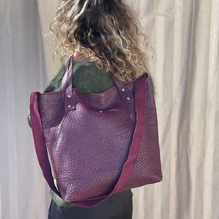 Purple Bubble Leather Ribbon Tote Bag