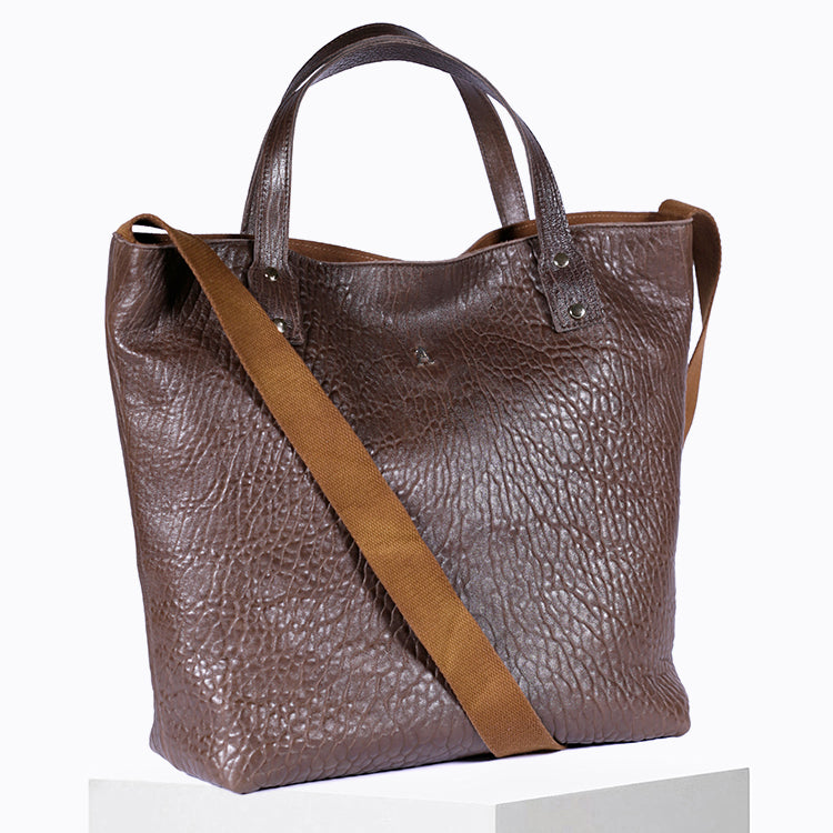 Brown Bubble Leather Ribbon Tote Bag