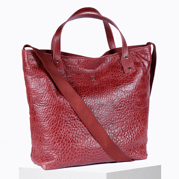 Bubble Red leather ribbon tote bag