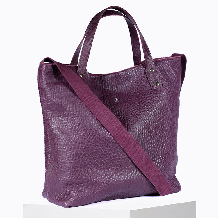 Purple Bubble Leather Ribbon Tote Bag